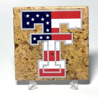 Travertine Stone Coaster - TTU Double T Patriotic