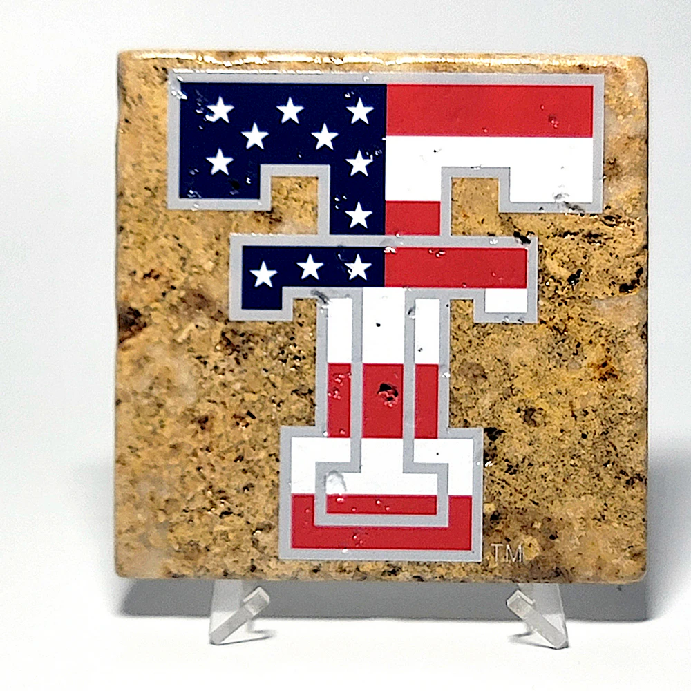 Travertine Stone Coaster - TTU Double T Patriotic - Image 6
