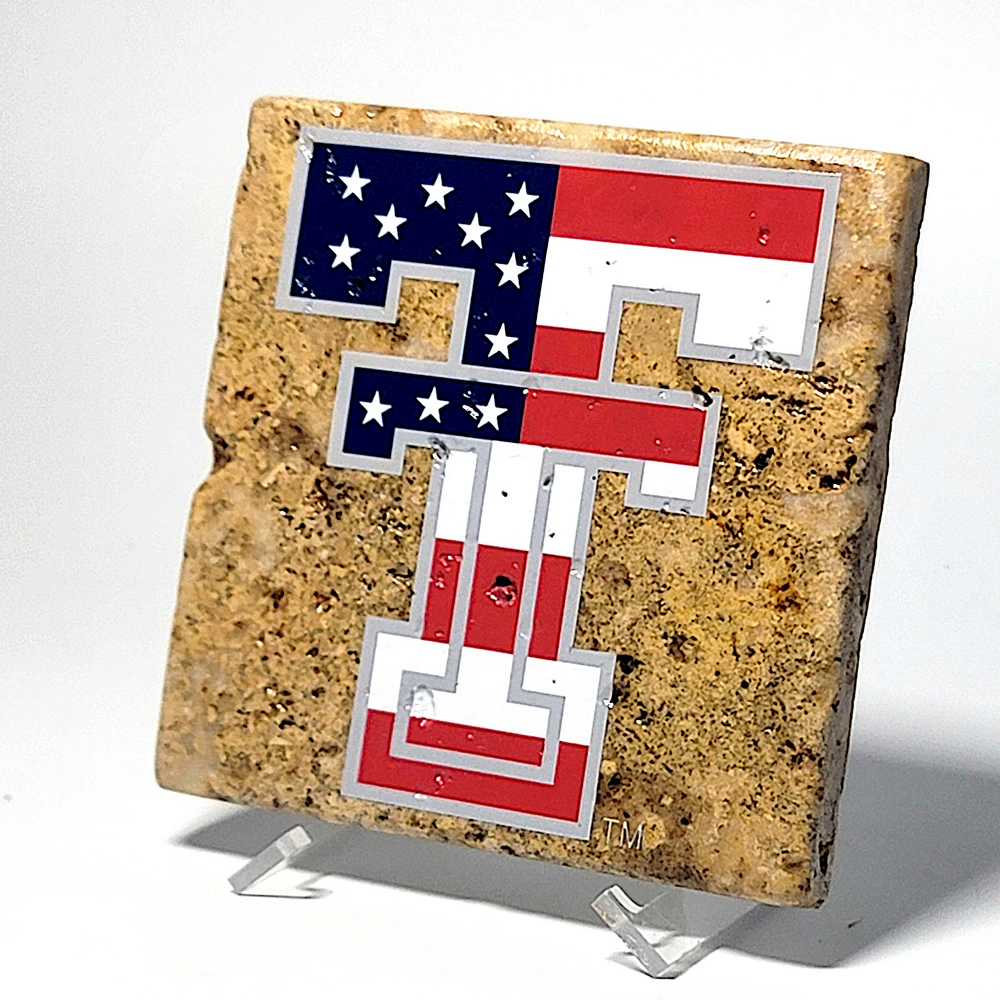 Travertine Stone Coaster - TTU Double T Patriotic - Image 5