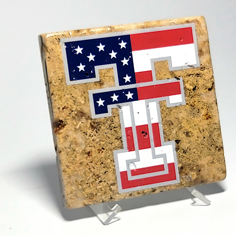 Travertine Stone Coaster - TTU Double T Patriotic - Image 4