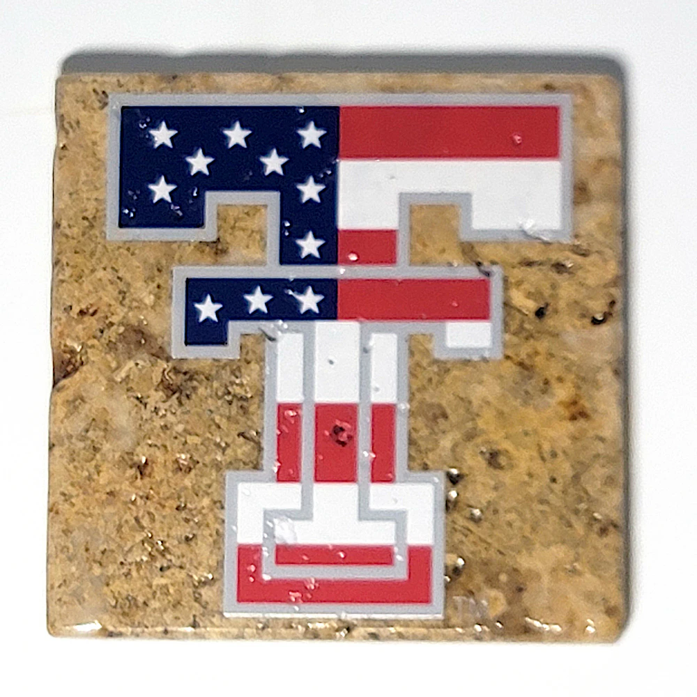 Travertine Stone Coaster - TTU Double T Patriotic - Image 2
