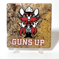 Travertine Stone Coaster - TTU Raider Red GUNS UP