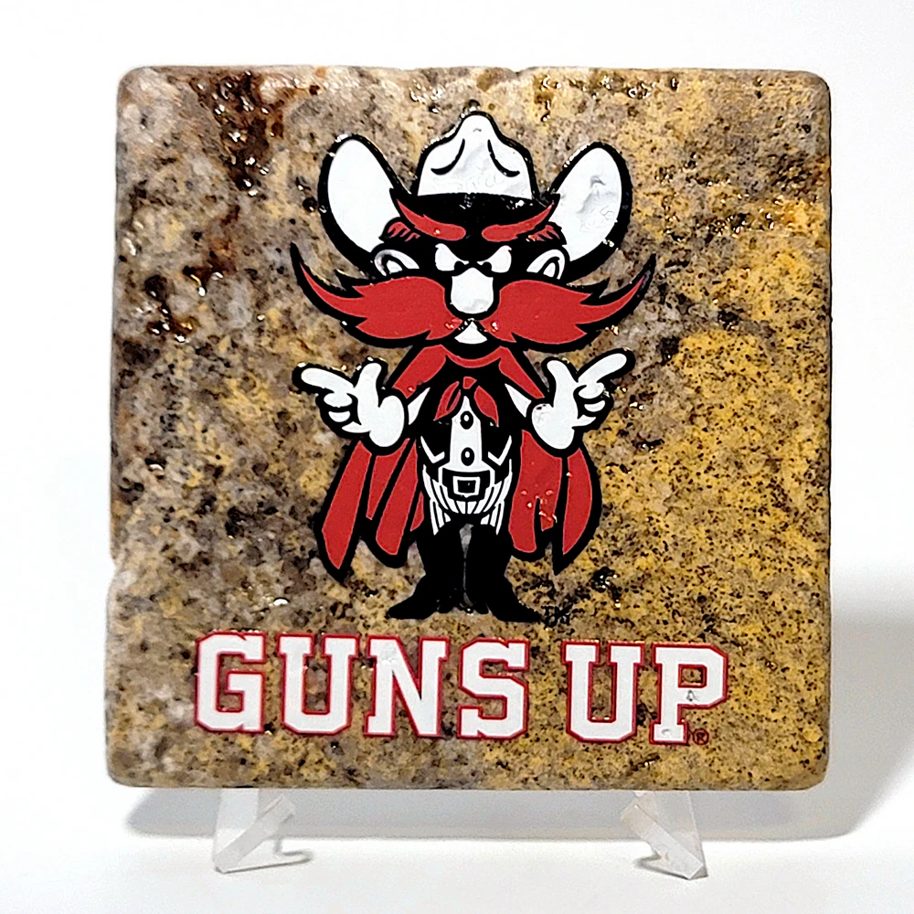 Travertine Stone Coaster - TTU Raider Red GUNS UP - Image 2