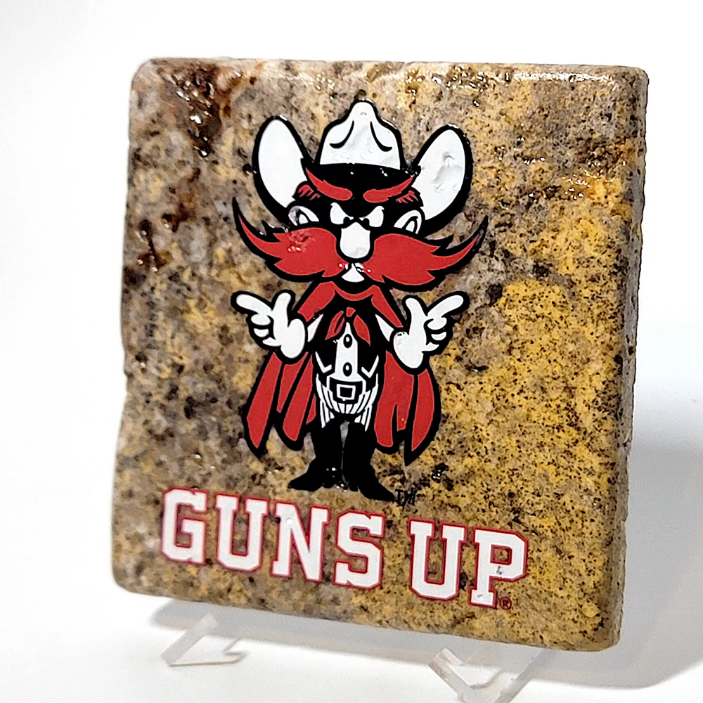 Travertine Stone Coaster - TTU Raider Red GUNS UP - Image 7