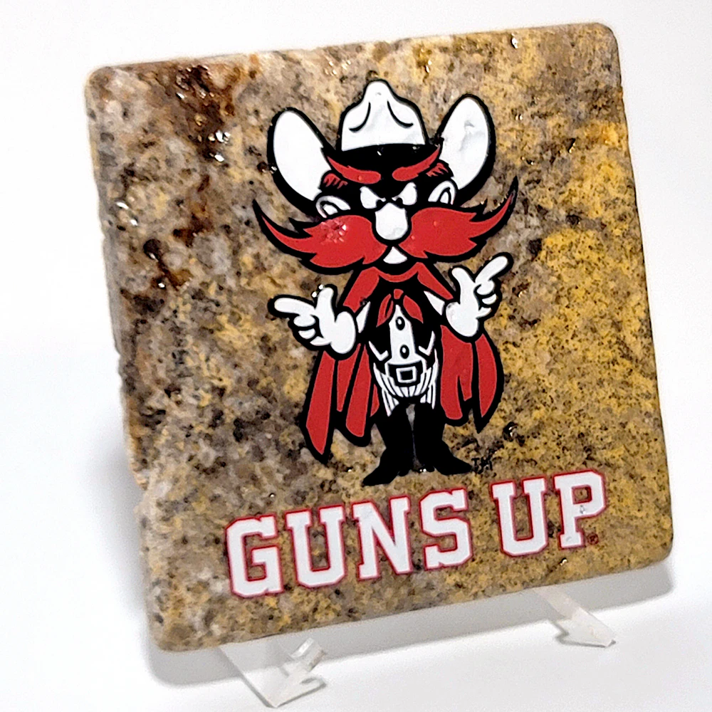 Travertine Stone Coaster - TTU Raider Red GUNS UP - Image 6