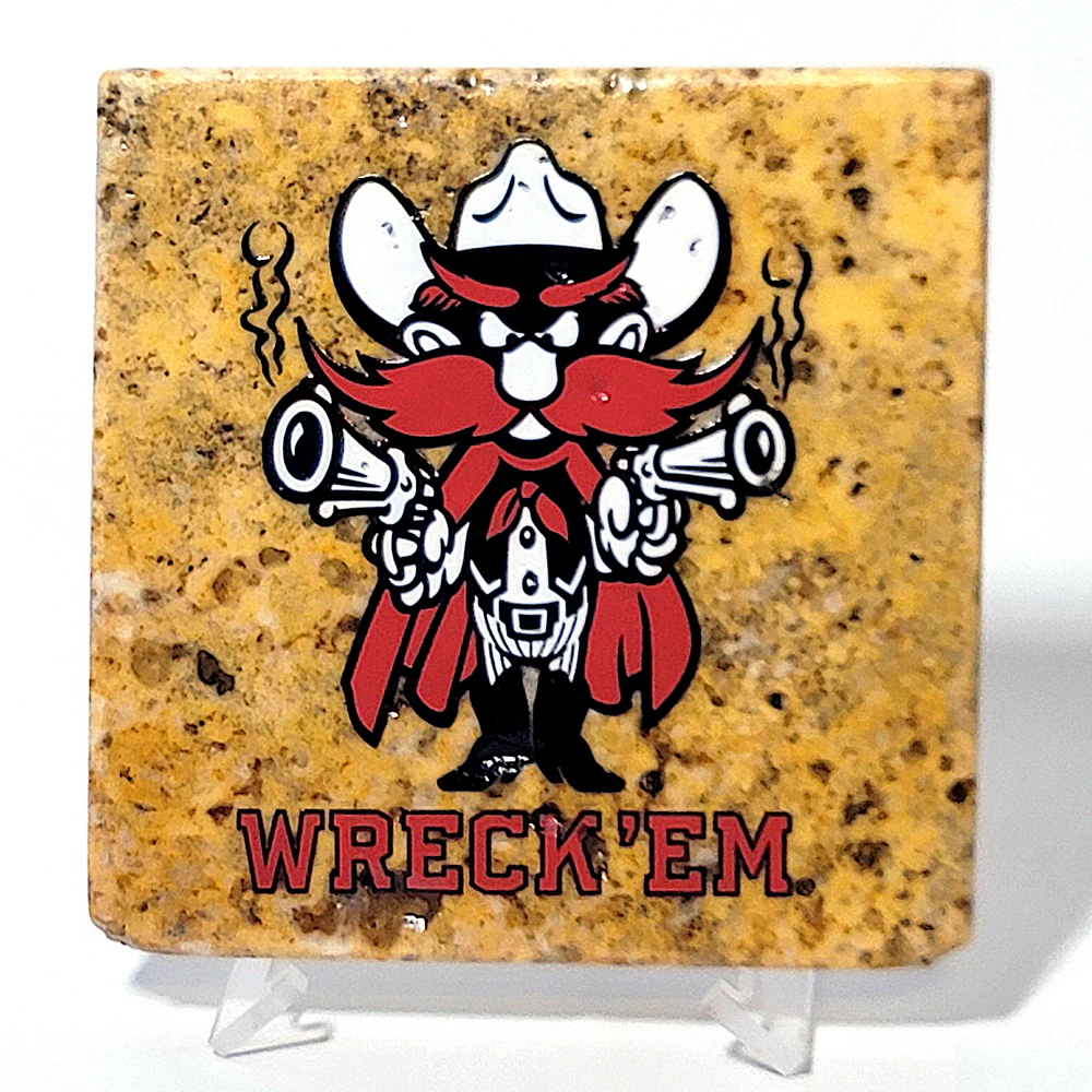 Travertine Stone Coaster - TTU Raider Red WRECK 'EM TECH - Image 4