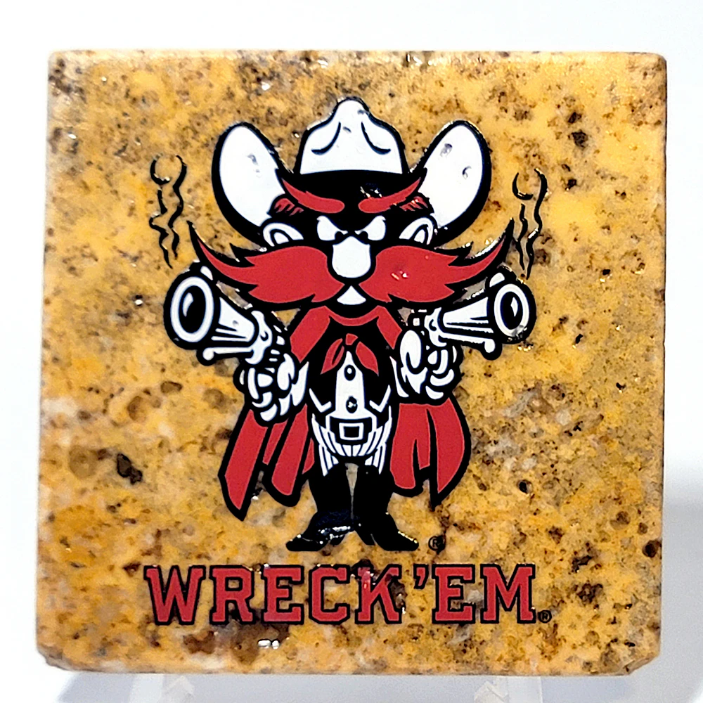 Travertine Stone Coaster - TTU Raider Red WRECK 'EM TECH - Image 9