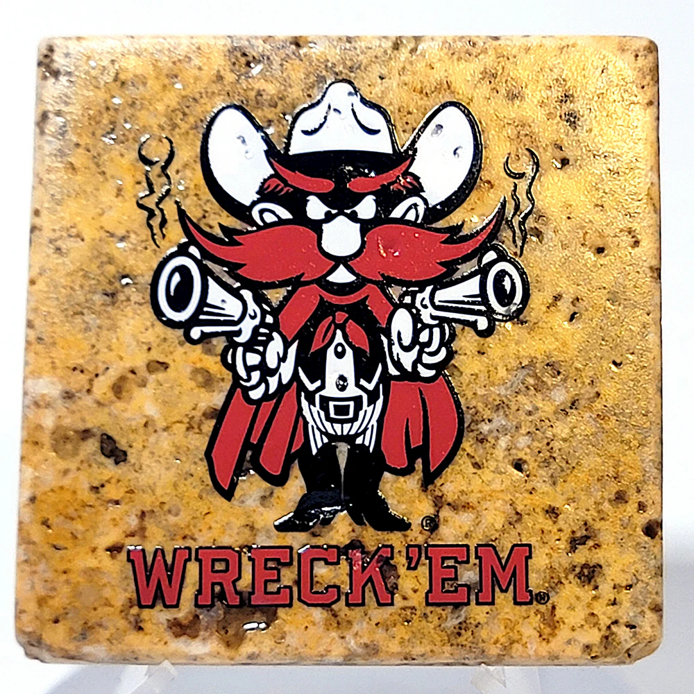 Travertine Stone Coaster - TTU Raider Red WRECK 'EM TECH - Image 6