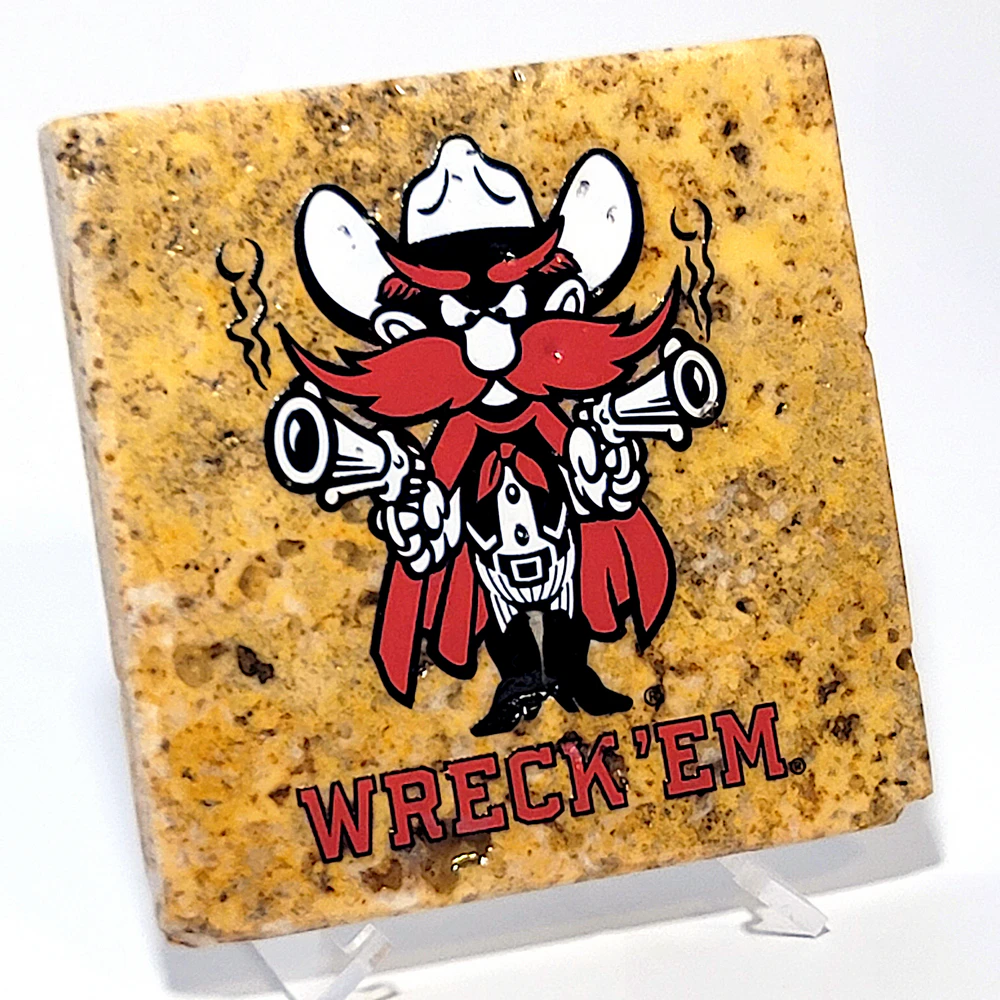 Travertine Stone Coaster - TTU Raider Red WRECK 'EM TECH - Image 2