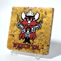 Travertine Stone Coaster - TTU Raider Red WRECK 'EM TECH