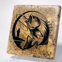 Travertine Stone Coaster - Fish on the Line
