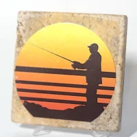 Travertine Stone Coaster - Fishing Abstract Sunset