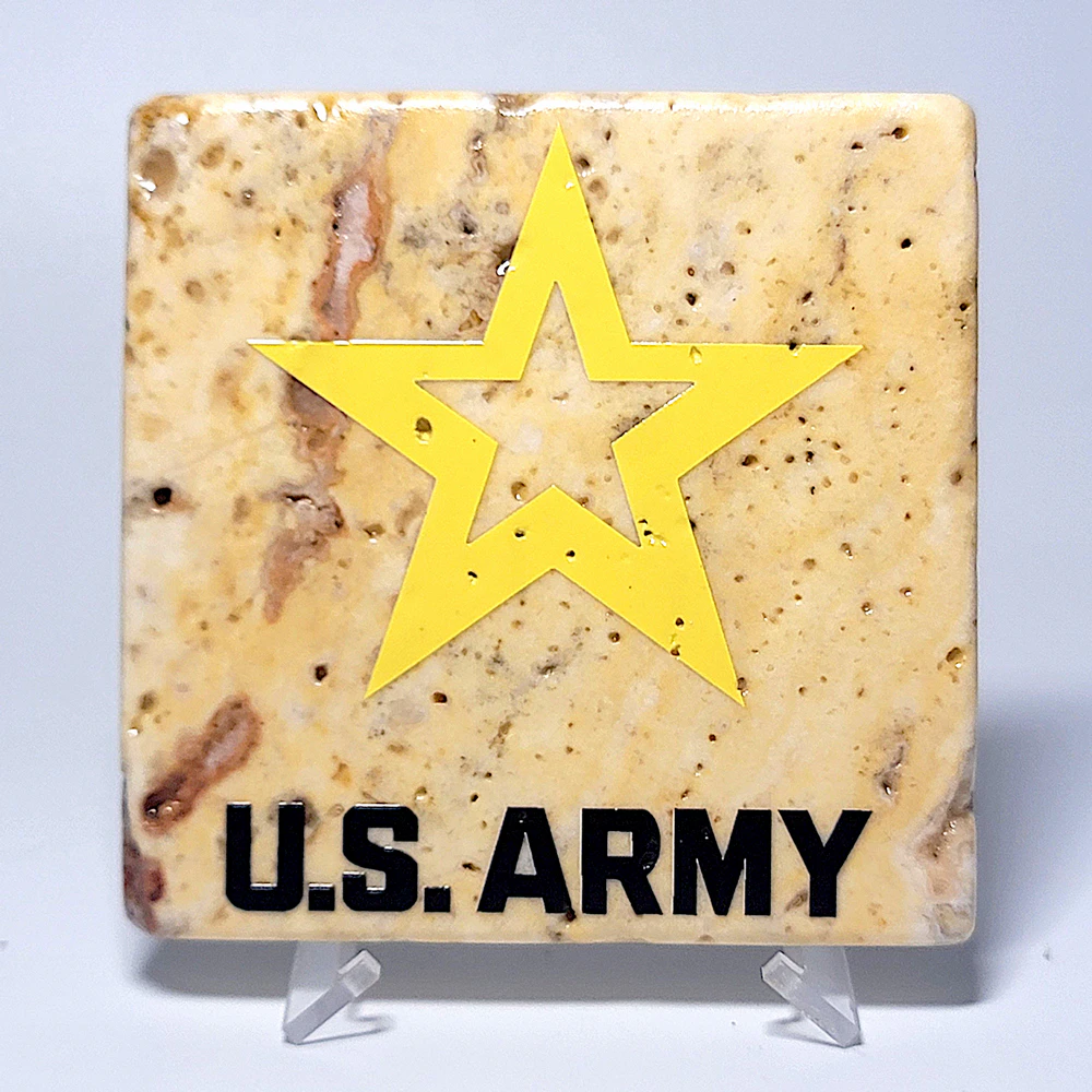 Travertine Stone Coaster - U.S. Army (Stacked)