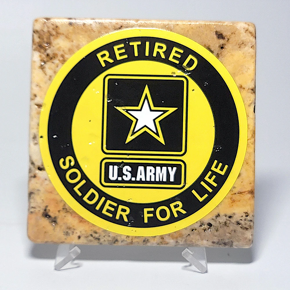 Travertine Stone Coaster - U.S. Army Retired