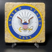 Travertine Stone Coaster - U.S. Navy