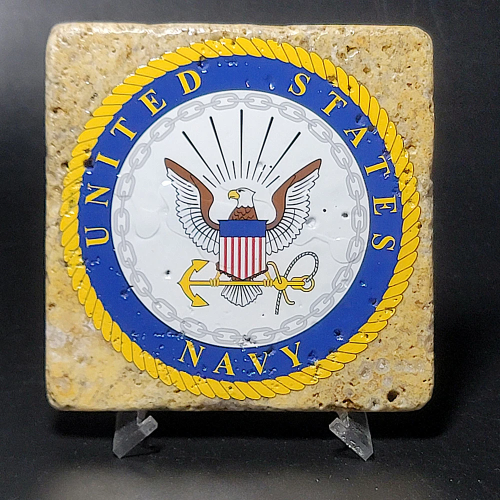 Travertine Stone Coaster - U.S. Navy