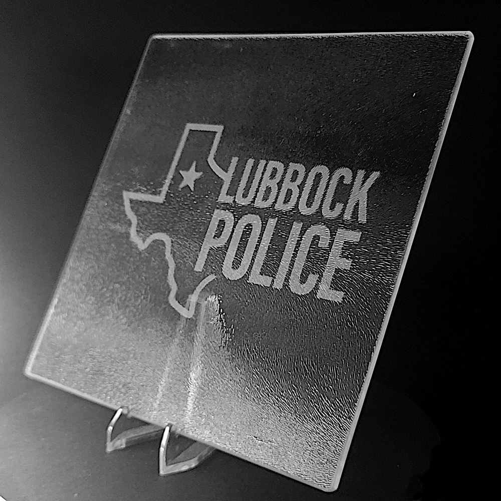 Sand-Carved Glass Cutting Board - Lubbock Police Department (Stacked) - Image 3