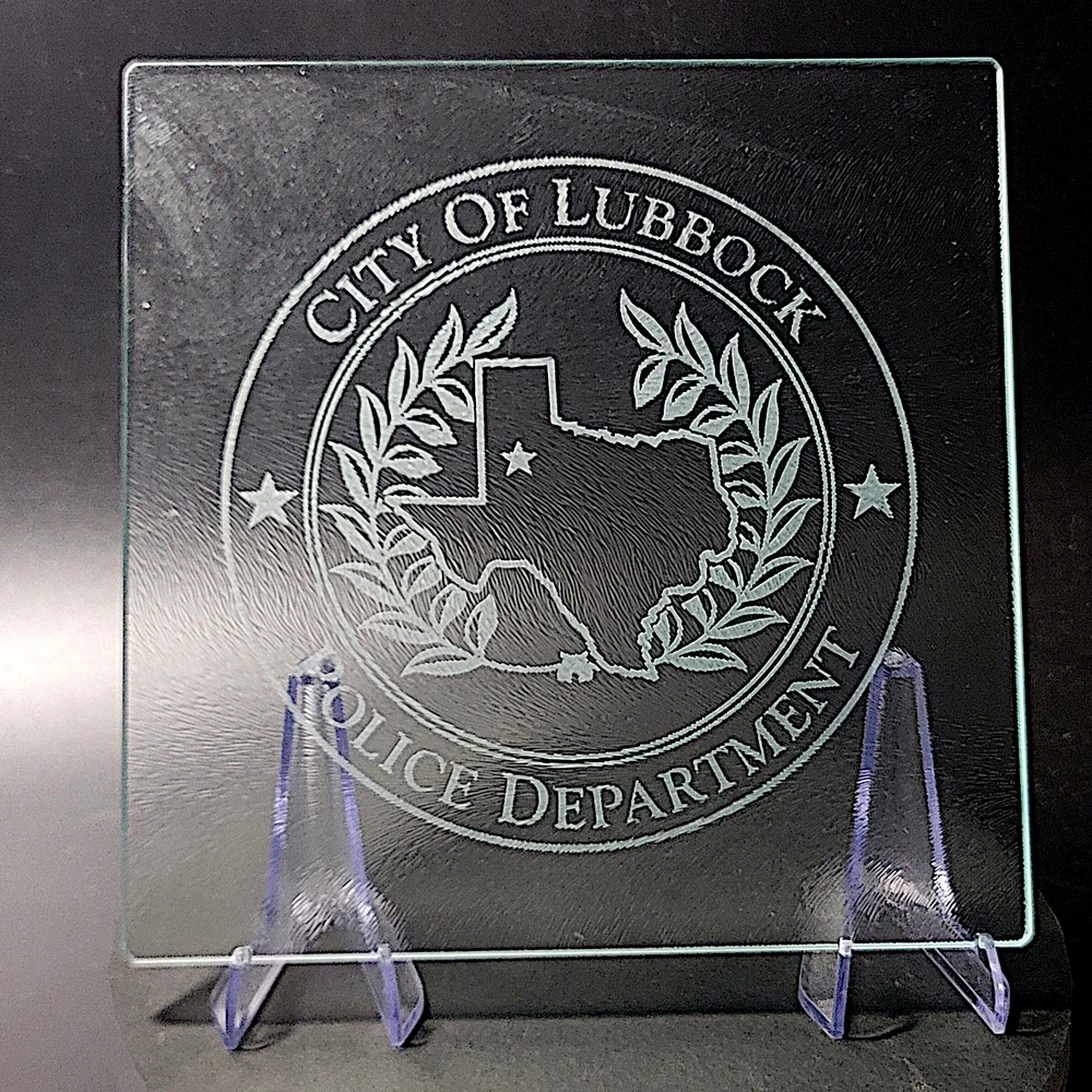 Sand-Carved Glass Cutting Board - City of Lubbock Police Department - Image 3