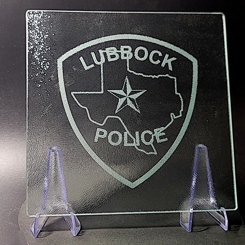 Sand-Carved Glass Cutting Board - Lubbock Police Department Patch - Image 5