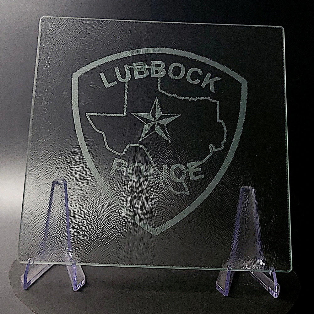 Sand-Carved Glass Cutting Board - Lubbock Police Department Patch - Image 6