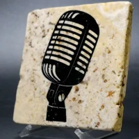 Travertine Stone Coaster - Microphone