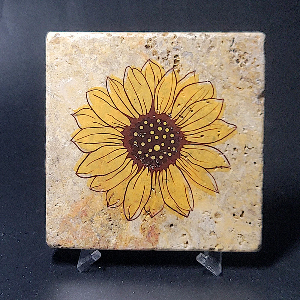 Travertine Stone Coaster - Sunflower 05 - Image 5