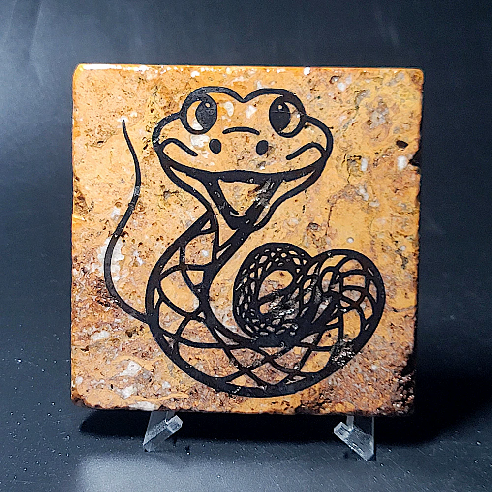 Travertine Stone Coaster - Caricature Snake - Image 6