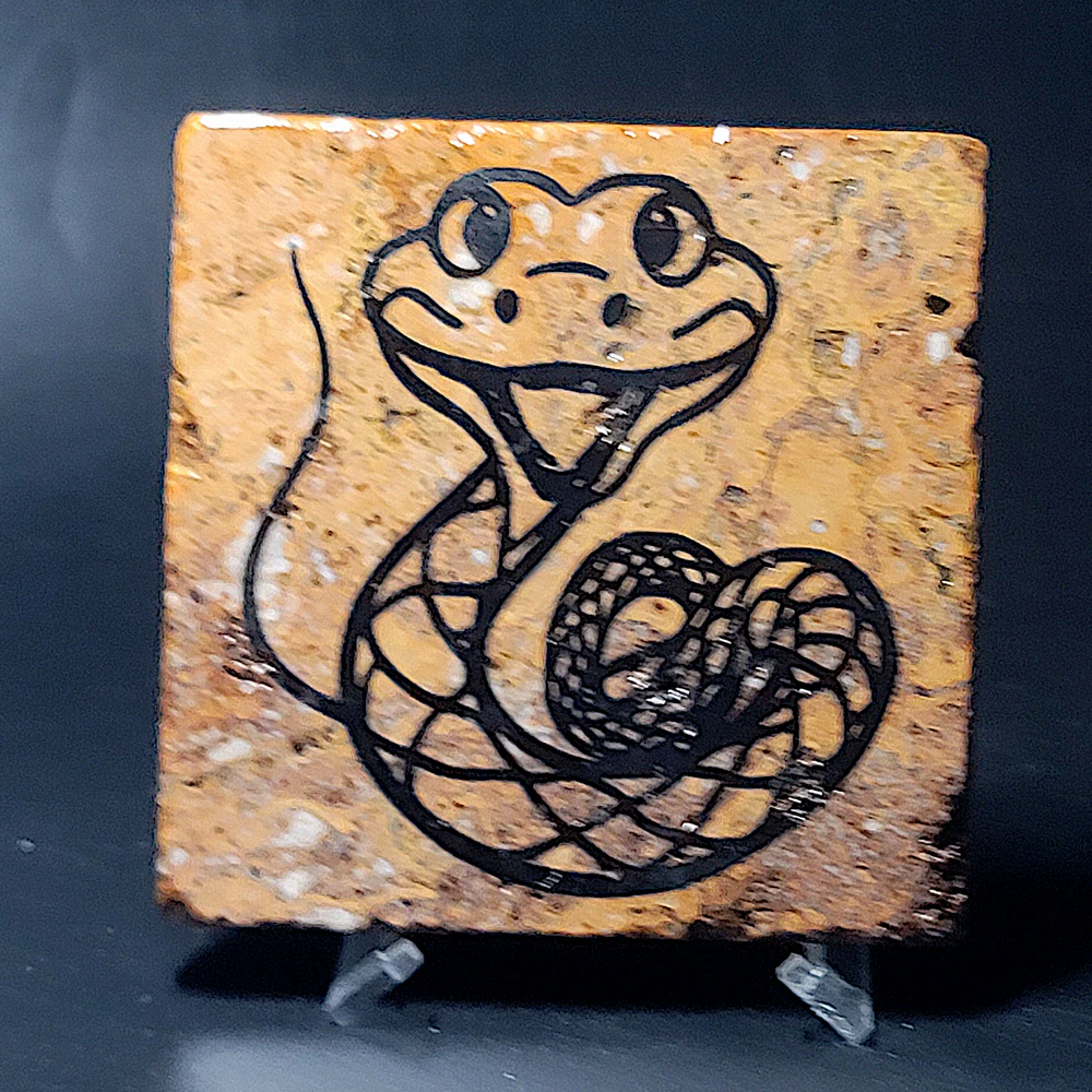 Travertine Stone Coaster - Caricature Snake - Image 4