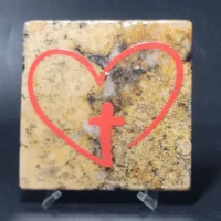 Travertine Stone Coaster -Cross in a Heart