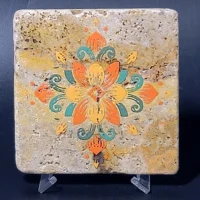 Travertine Stone Coaster - Colorful Mandala #8