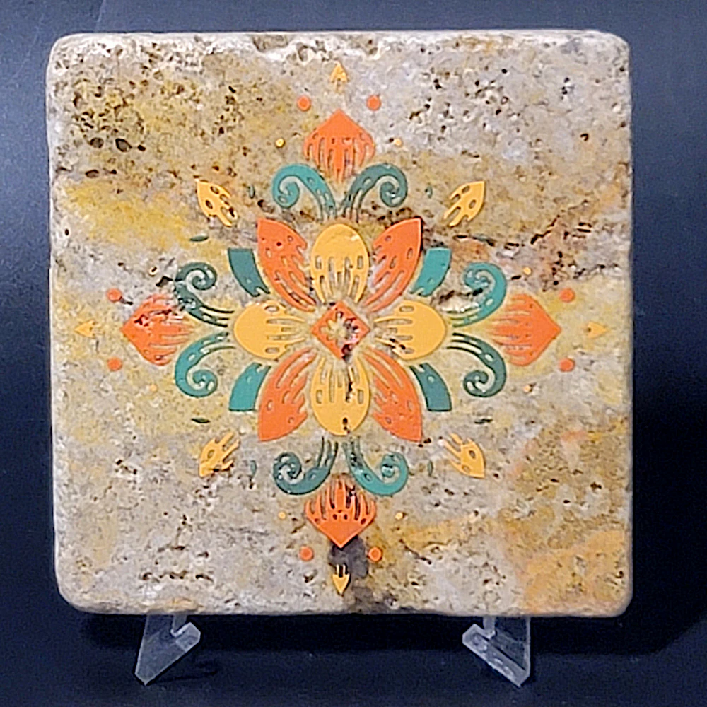 Travertine Stone Coaster - Colorful Mandala #8
