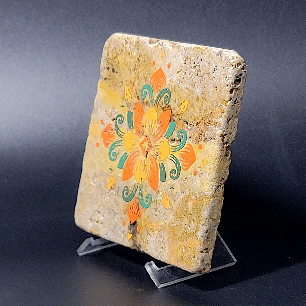 Travertine Stone Coaster - Colorful Mandala #8 - Image 2