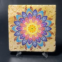 Travertine Stone Coaster - Colorful Mandala #2