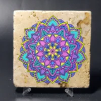 Travertine Stone Coaster - Colorful Mandala