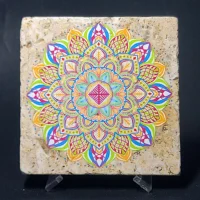 Travertine Stone Coaster - Colorful Mandala Flower