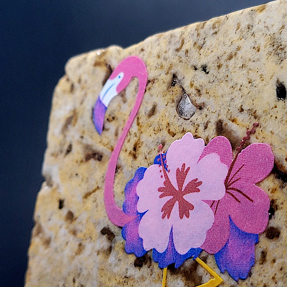 Travertine Stone Coaster - Flamingo with Hibiscus - Image 3