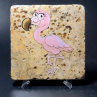 Travertine Stone Coaster - Flamingo Cartoon