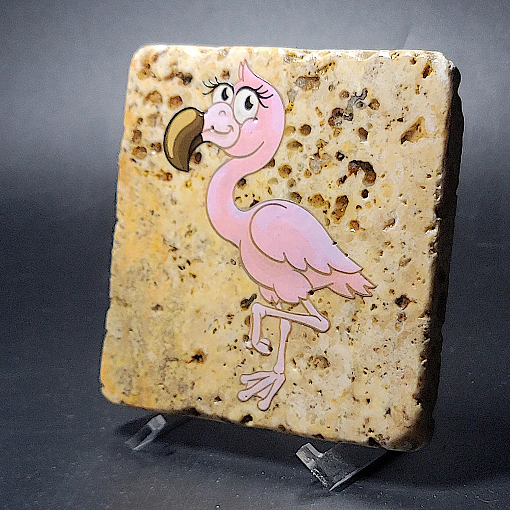 Travertine Stone Coaster - Flamingo Cartoon - Image 3